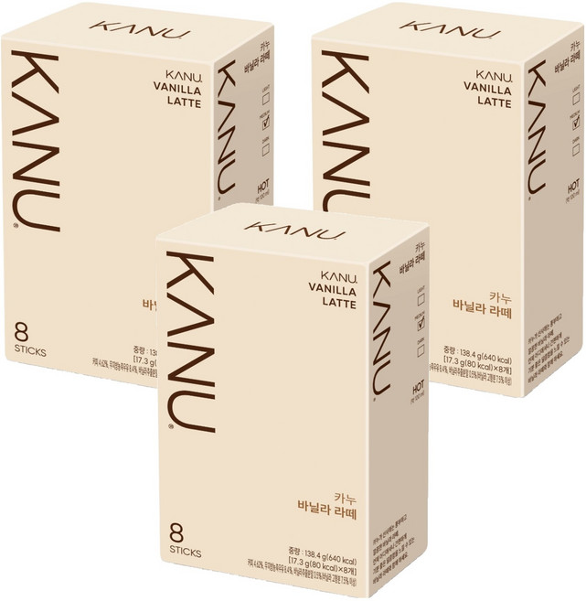 카누 바닐라 라떼 스틱 커피, 17.3g, 8개입, 3개