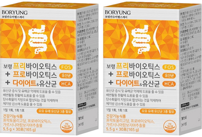 보령 프리바이오틱스 프로바이오틱스 다이어트 모유 유산균, 165g, 2개