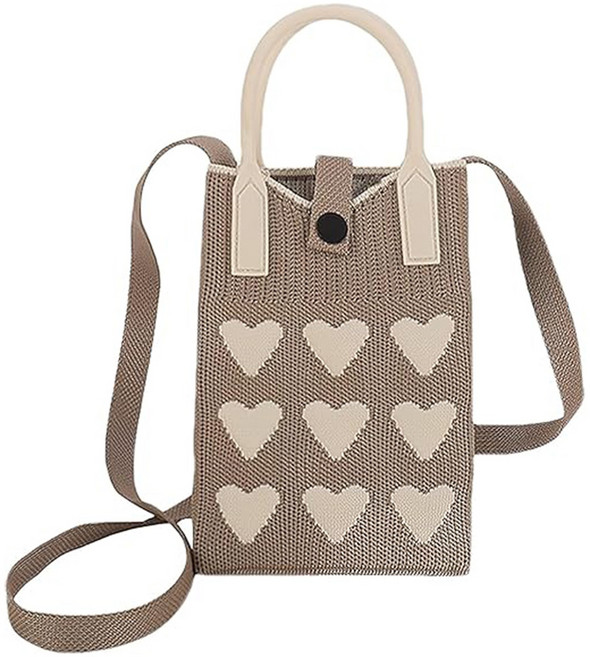 HIKARI 日光生活 針織兩用杯袋 S310-3, 1個, 卡布奇諾愛心