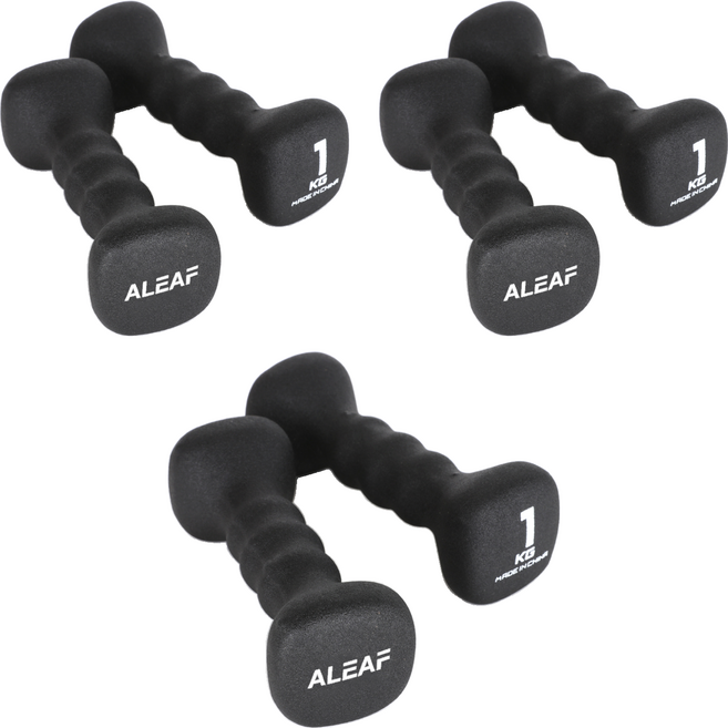 ALEAF 氯丁橡膠方形啞鈴 黑色, 1kg, 6個