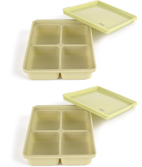 티지엠 국산 아이스몰드 실리콘 이유식큐브 냉동용기 4구 2p + 뚜껑 2p, 2개, 라이트올리브