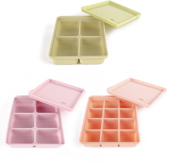 티지엠 국산 뉴컬러 실리콘 이유식큐브 3종 + 뚜껑 3종 세트, 라이트올리브, 라벤더, 코랄핑크, 1개