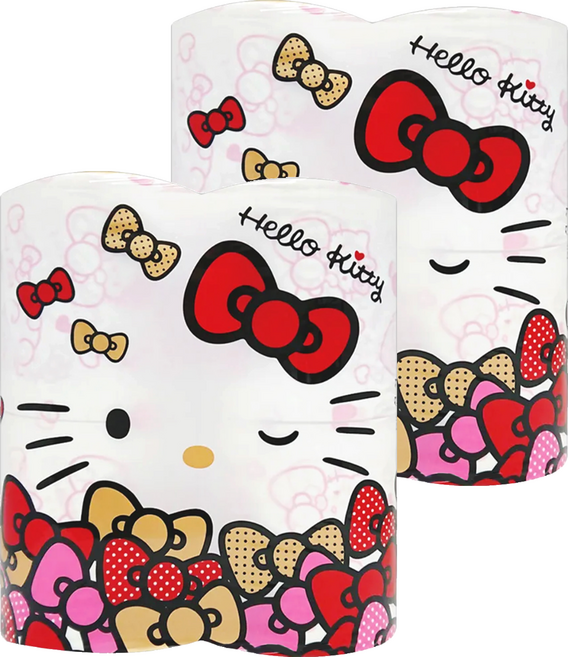Hello Kitty 凱蒂貓 印花滾筒雙層原木紙漿衛生紙, 30m, 4捲, 2袋