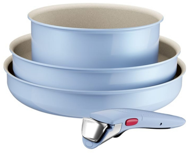 Tefal 特福 巧變精靈系列 鍋具4件組 L8274S04, 天空藍, 1套, 平底鍋 28cm + 炒鍋 26cm + 湯鍋 20cm + 可拆式把手