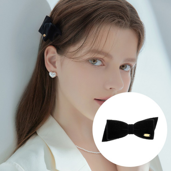 제이에스티나 여성용 LALA 벨벳 미니 리본 헤어핀 + 쇼핑백