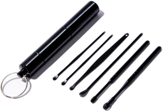 칼리오페 프리미엄 스테인리스 귀이개 6종 세트 블랙, 6개입, 1세트
