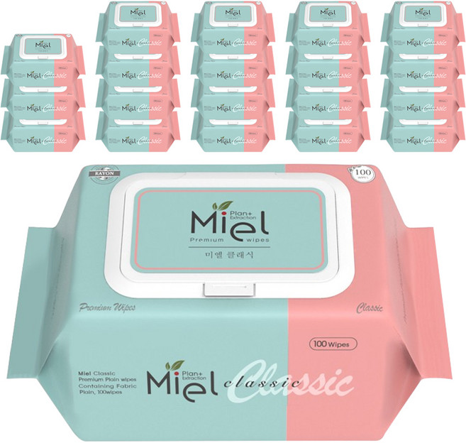 미엘 클래식 물티슈 캡형, 50g, 100매, 20개