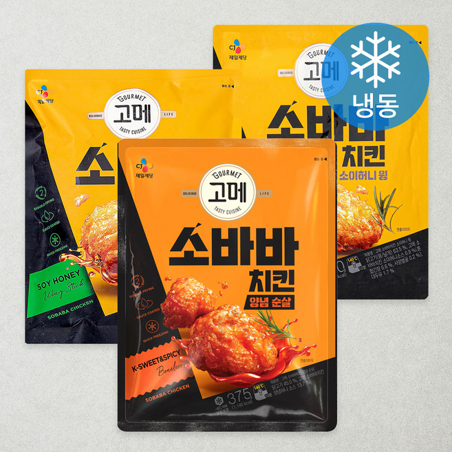 고메 소바바 치킨 양념 순살 375G + 소이허니 윙 300g + 소이허니 봉 300g (냉동), 975g, 1세트