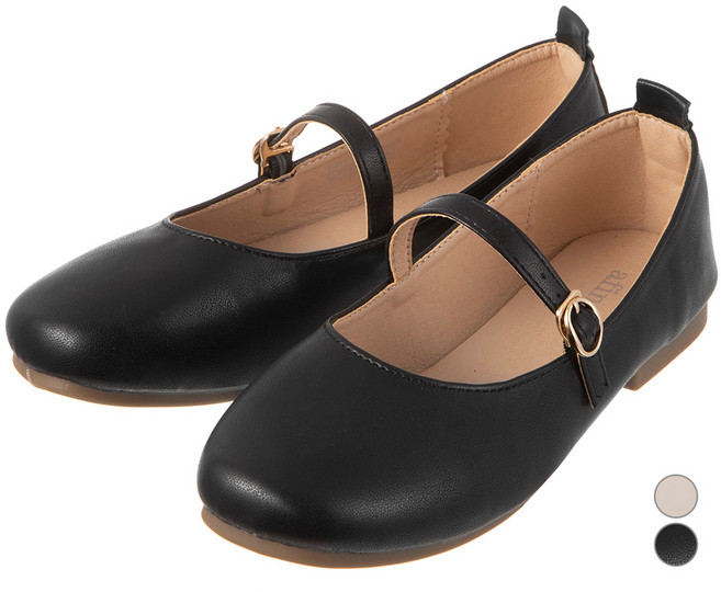 아피나르_라운드토 골든 메리제인 플랫 슈즈