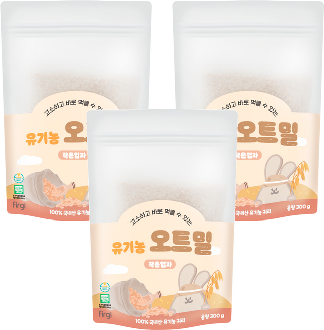 퍼기 유아용 유기농 오트밀 이유식 작은입자, 300g, 3개