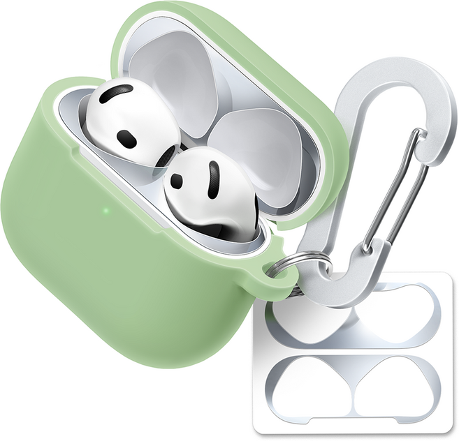 슈퍼디비전 실리콘 이어폰 케이스 + 키링 + 카라비너 + 철가루방지 스티커 세트, 에어팟 4세대, 아티초크, 1세트