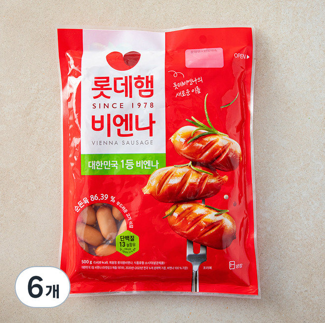 롯데햄 롯데비엔나 (냉장), 500g, 6개