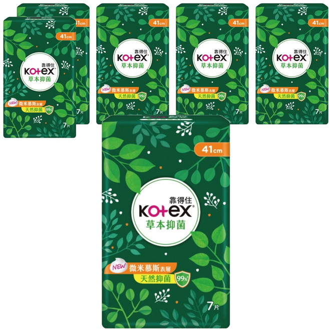 Kotex 靠得住 草本抑菌衛生棉, 41cm, 7片, 6包