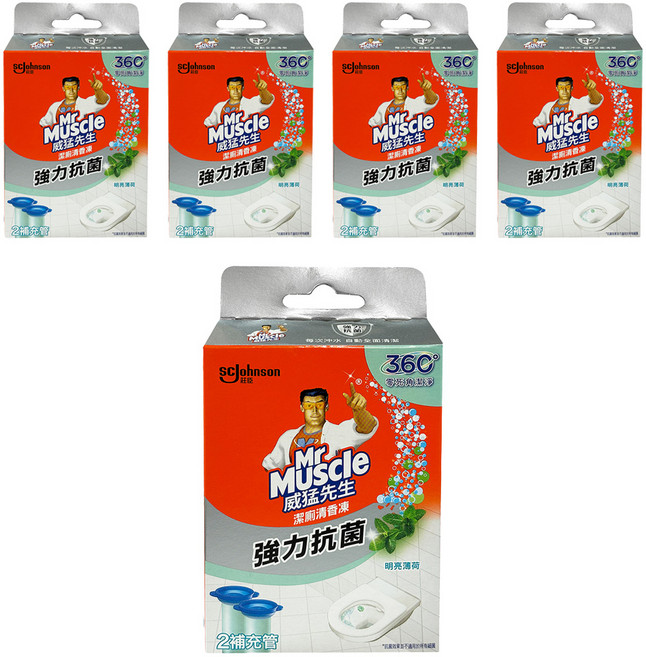 Mr Muscle 威猛先生 潔廁清香凍補充管 強力抗菌 明亮薄荷, 38g, 5盒