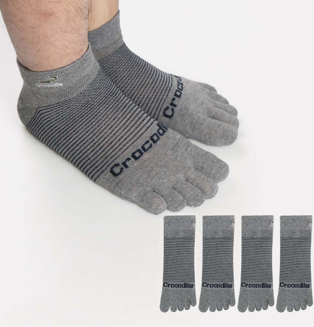 크로커다일 남성용 발이 숨쉬는 자수 발가락 스니커즈 양말 4족 세트 CD318