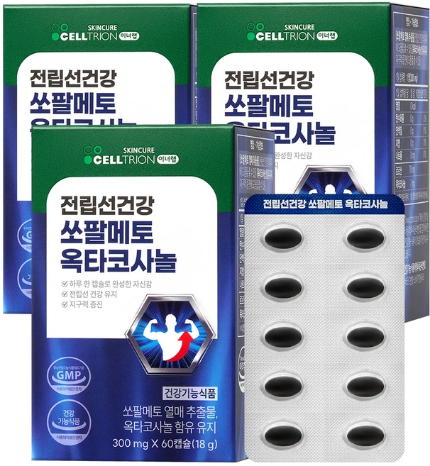 셀트리온 이너랩 전립선건강 쏘팔메토 옥타코사놀 18g, 3개, 60정 - 쿠팡