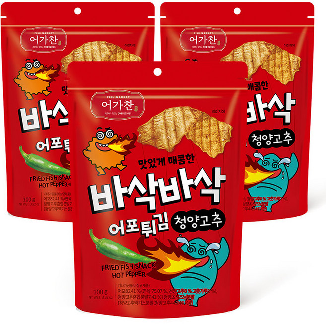 어가찬 바삭바삭 어포튀김 청양고추맛, 100g, 3개
