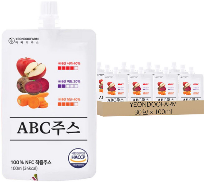 YEONDOOFARM 莊園好農 均衡ABC綜合蔬果汁 Set, 100ml, 30包