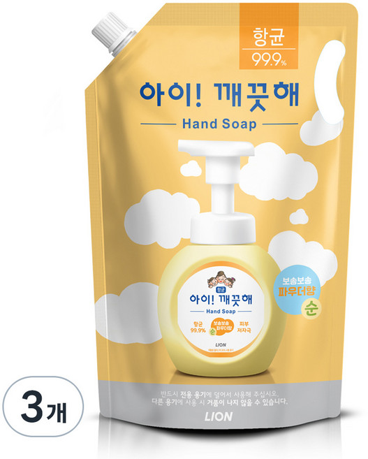 아이깨끗해 순 핸드워시 파우더향 리필용, 1.8L, 3개