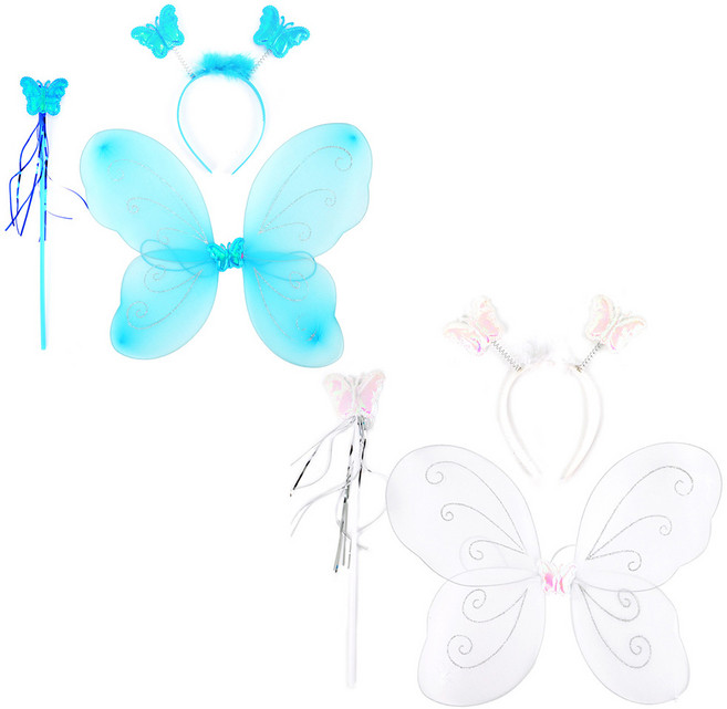 파티쇼 천사 요정 날개 화이트 + 블루 세트, 혼합 색상, 1세트