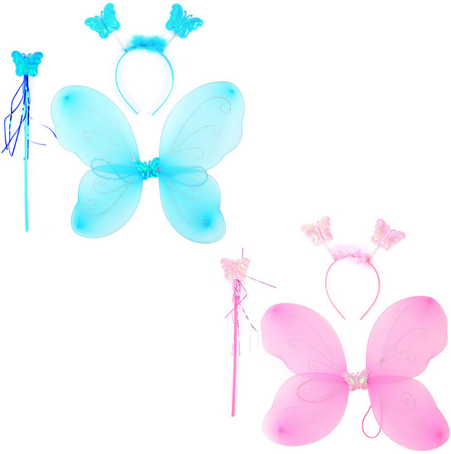 PARTYSHOW 天使精靈翅膀 藍色 + 粉紅色套組, 混合顏色, 1套