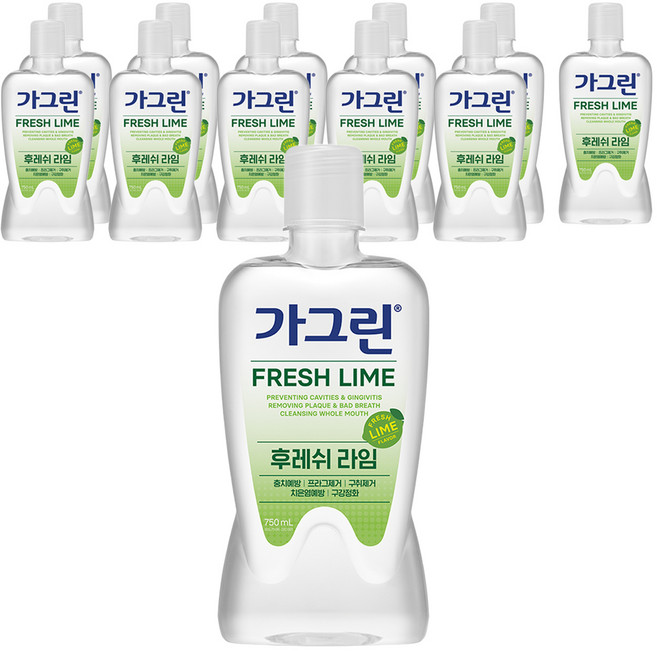 가그린 구강청결제 후레쉬 라임, 750ml, 12개