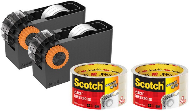 3M Scotch Scotch 多用途膠帶補充包 12mm x 20m 508 4入 + 膠帶台組合, 黑色 + 橘色, 2套