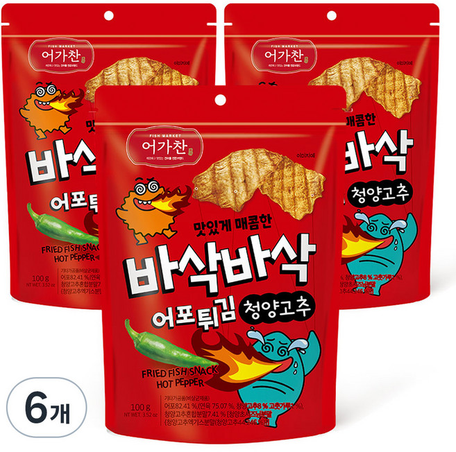 어가찬 바삭바삭 어포튀김 청양고추맛, 100g, 6개