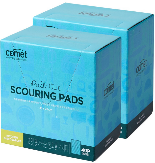 코멧 국내생산 뽑아쓰는 일회용 수세미 40매, 2개