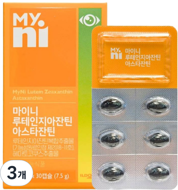 Myni 葉黃素玉米黃素蝦紅素, 30錠, 3個