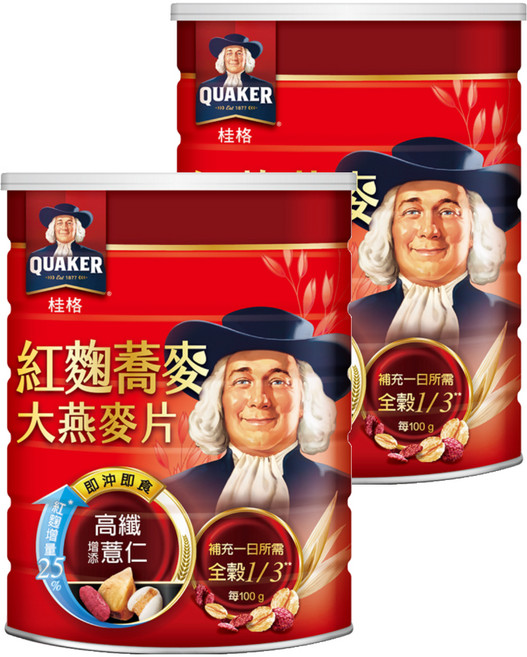 QUAKER 桂格 即食燕麥片 紅麴蕎麥, 700g, 2罐