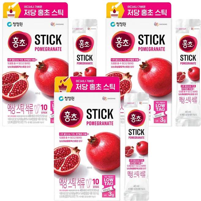 홍초 석류 저당 스틱 10p, 3개, 400ml