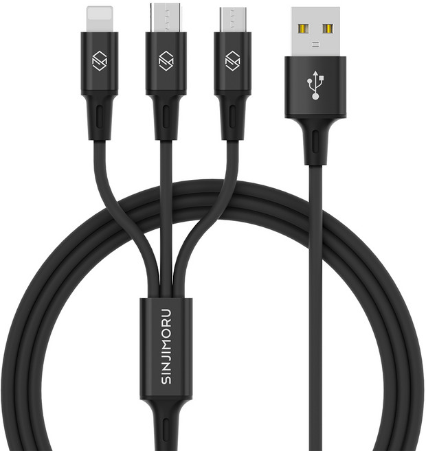 신지모루 트리플 3in1 멀티 충전 케이블, 블랙, 1개, 1.7m
