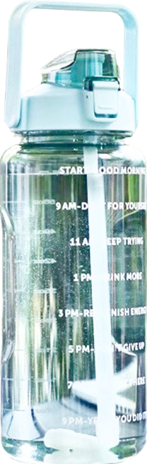 時間刻度水壺 附吸管, 湖水綠, 2L, 1個