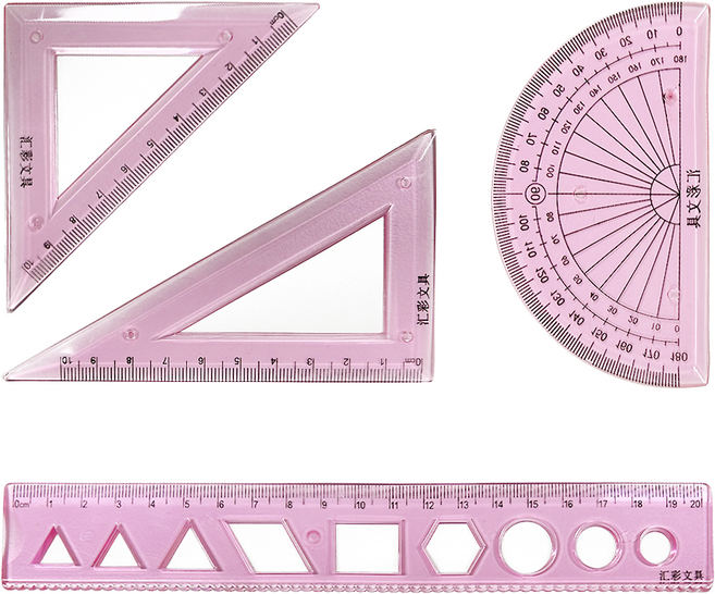 바코젤 소프트 삼각자 각도기 20cm 자 세트, 핑크, 1개