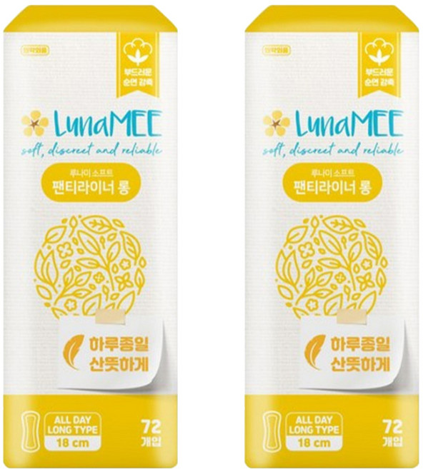LunaMEE 輕柔護墊 長型, 18cm, 72片, 2包