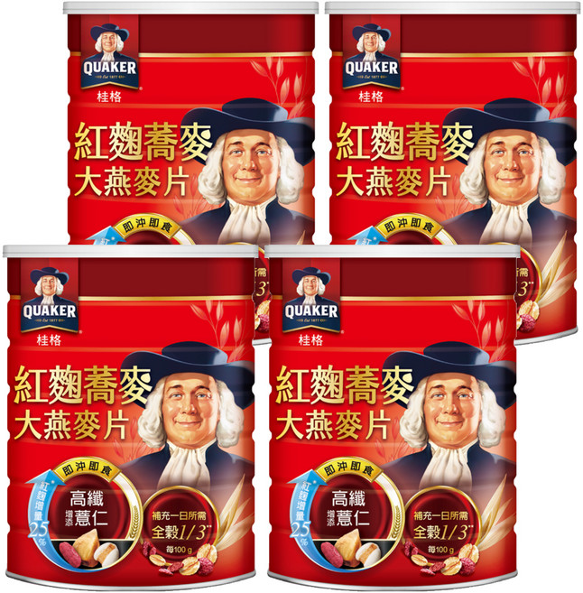 QUAKER 桂格 即食燕麥片 紅麴蕎麥, 700g, 4罐