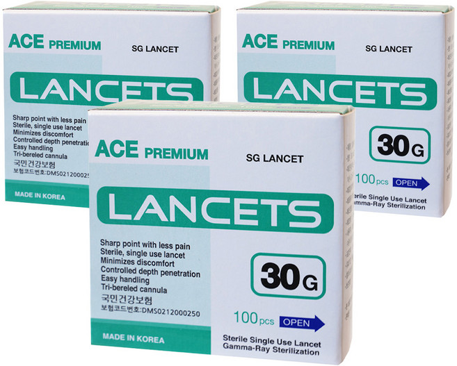 에이스 프리미엄 란셋 30G, 3개, 100개입