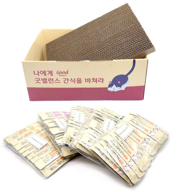 굿밸런스 짜먹는 고양이 간식 200p + 스크래쳐 박스 세트, 연어 + 참치 + 치킨 + 혼합맛(참치/크랜베리) + 혼합맛(참치/호박), 1세트