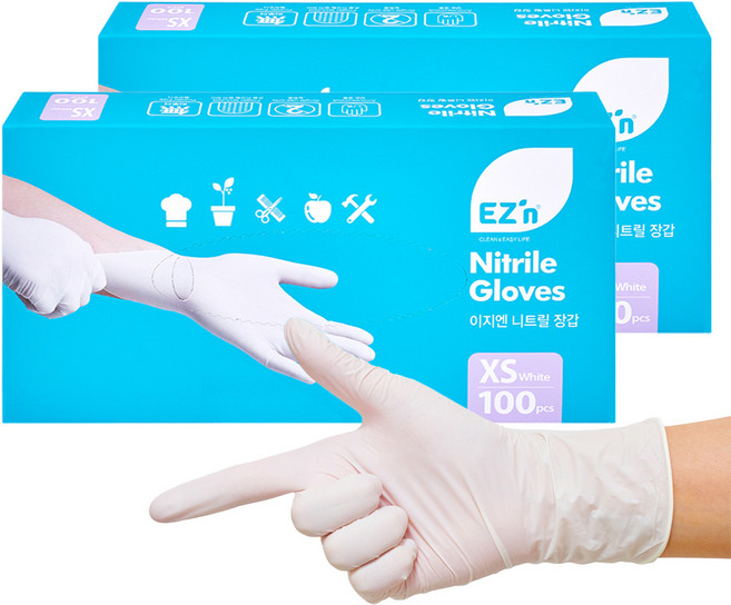 EZn이지엔 니트릴 장갑 3.5g 100p, 화이트, 미니(XS), 2개