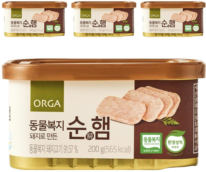 올가홀푸드 동물복지 돼지로 만든 순햄, 4개, 200g