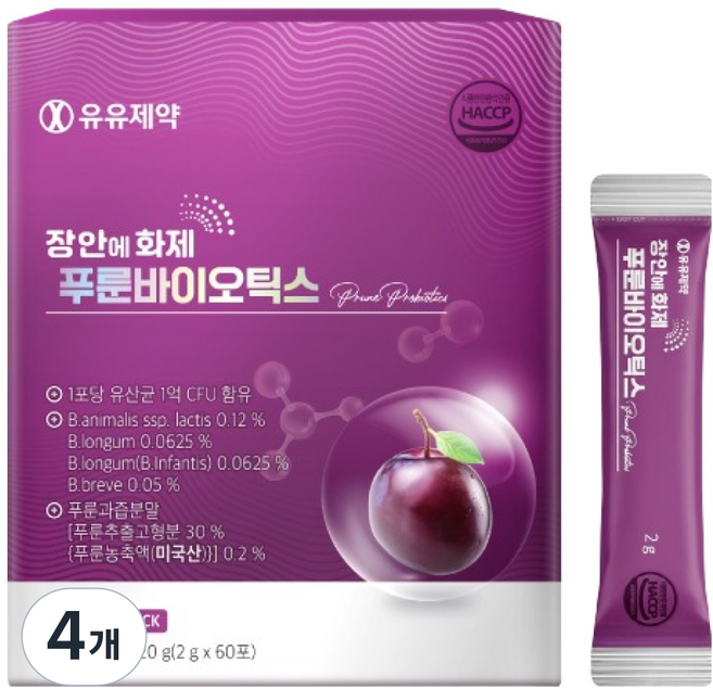 Yuyu 腸道話題 西梅益生菌 60包, 120g, 4個