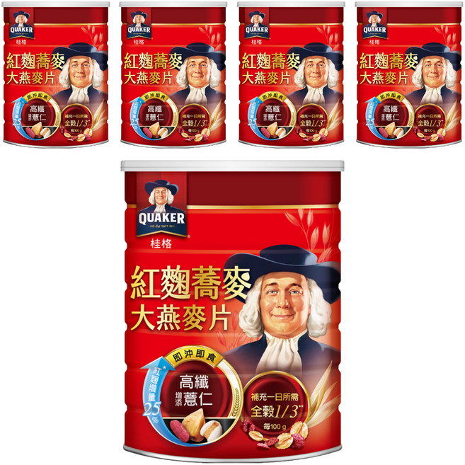 QUAKER 桂格 即食燕麥片 紅麴蕎麥, 700g, 5罐