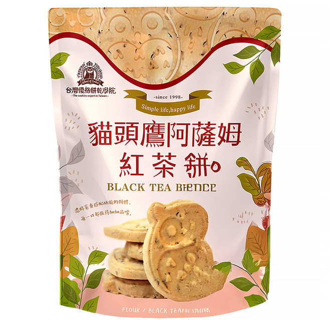 School of Cookie 台灣優格餅乾學院 貓頭鷹造型餅乾 阿薩姆紅茶, 180g, 1袋