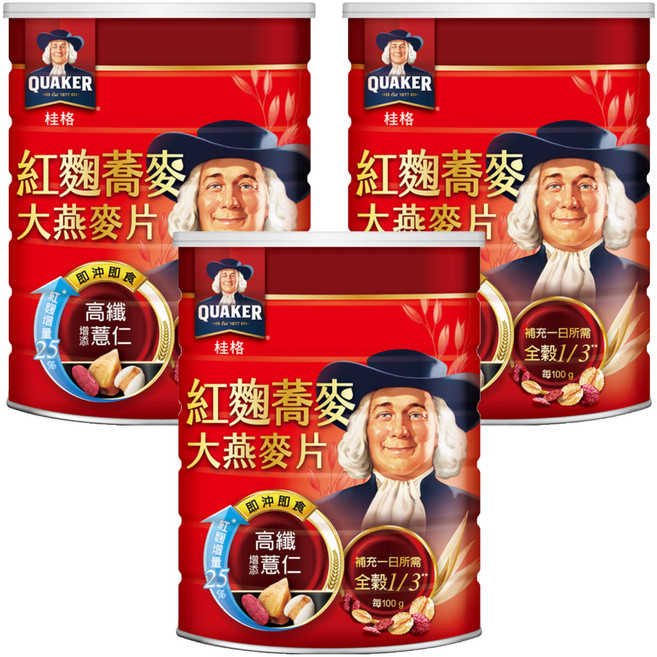 QUAKER 桂格 即食燕麥片 紅麴蕎麥, 700g, 3罐