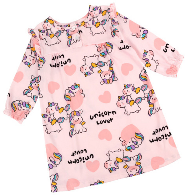 메이키즈 여아용 하트 유니콘 피치기모 발열 파자마 원피스