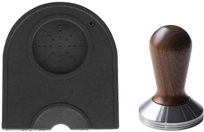 칼딘 데일리 심플 탬핑 매트 1구 + 크레마 우드 핸들 템퍼 58mm 세트, 블랙(매트) + 로즈우드, 1세트