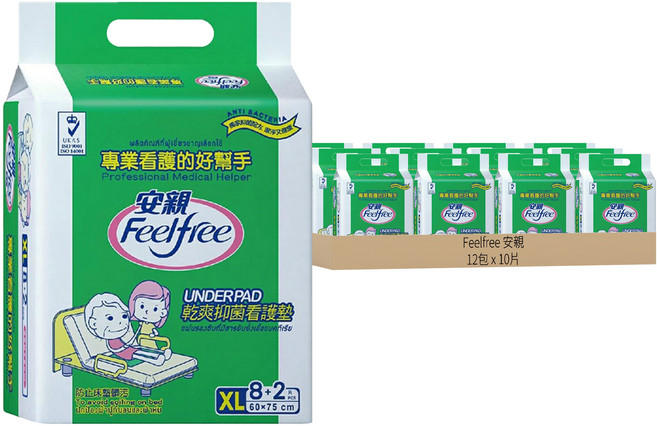 Feelfree 安親 乾爽抑菌看護墊, XL, 10片, 12包