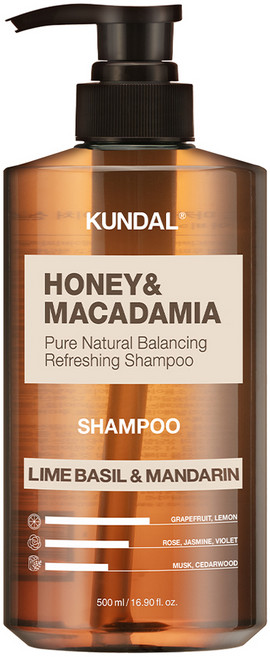 쿤달 허니 앤드 마카다미아 네이처 샴푸 라임바질앤만다린향, 1개, 500ml