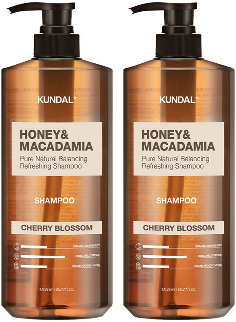 쿤달 허니 앤 마카다미아 샴푸 네이처 체리블라썸, 1.058L, 2개